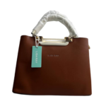 Lisa Ray Medium Handbag –Brown with Off-White Line