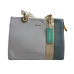 Gray Handbag with Gold and Green Side Stripes
