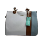 lisa ray White bag with Brown and Green Stripes