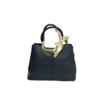 Women’s Black Bag with Golden Handle and Silk Scarf